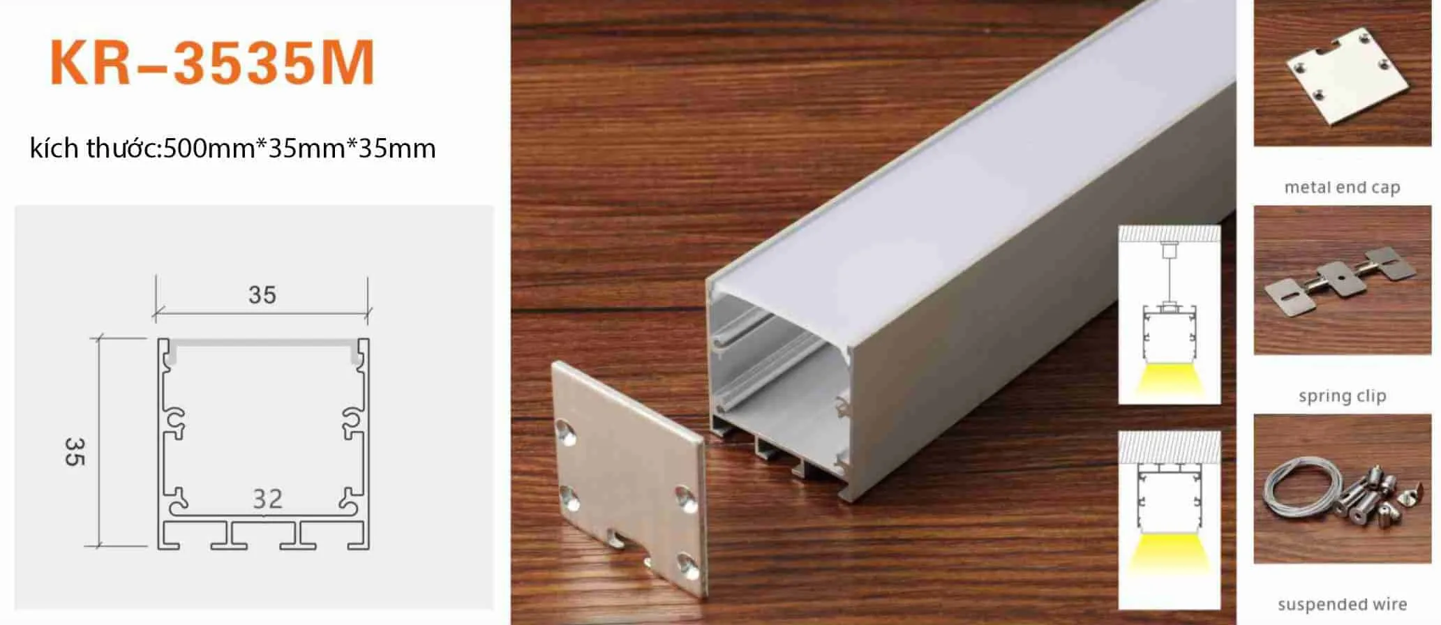 Thanh nhôm định hình led KR-3535M