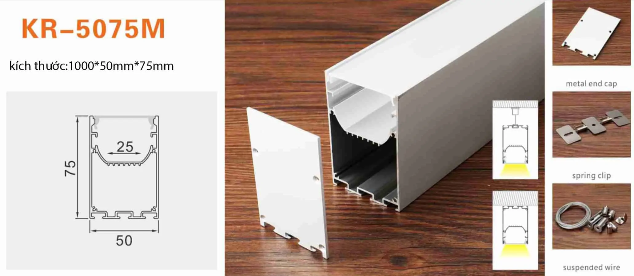 Thanh nhôm định hình led KR-5075M
