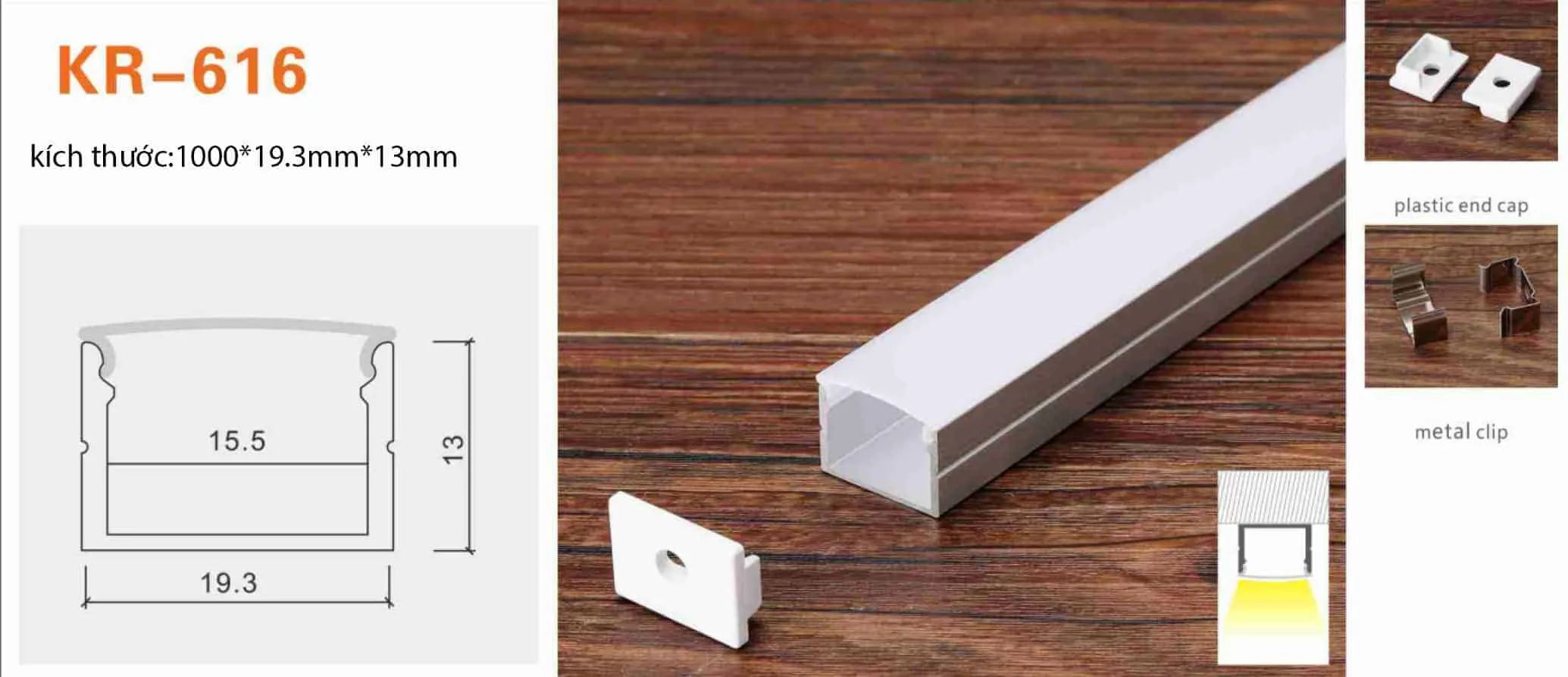 Thanh nhôm định hình led KR-616