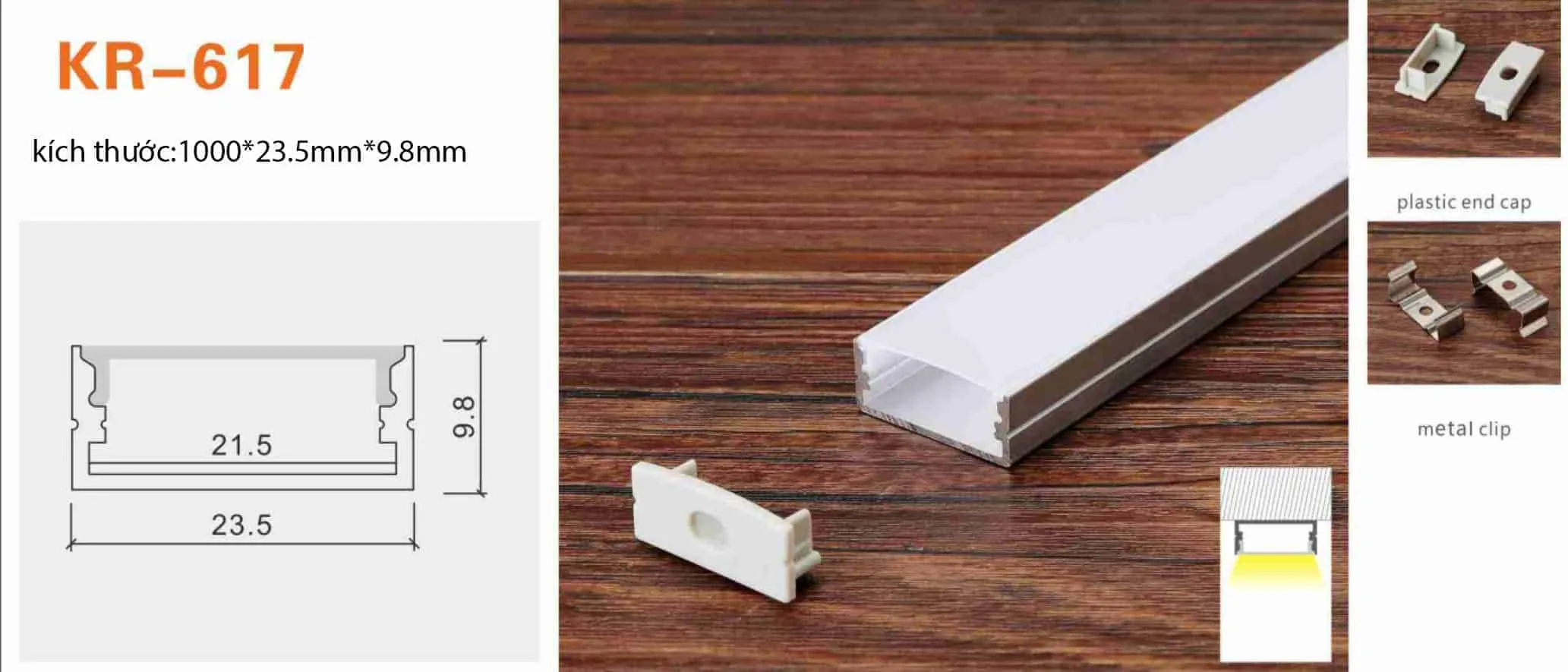 Thanh nhôm định hình led KR-617