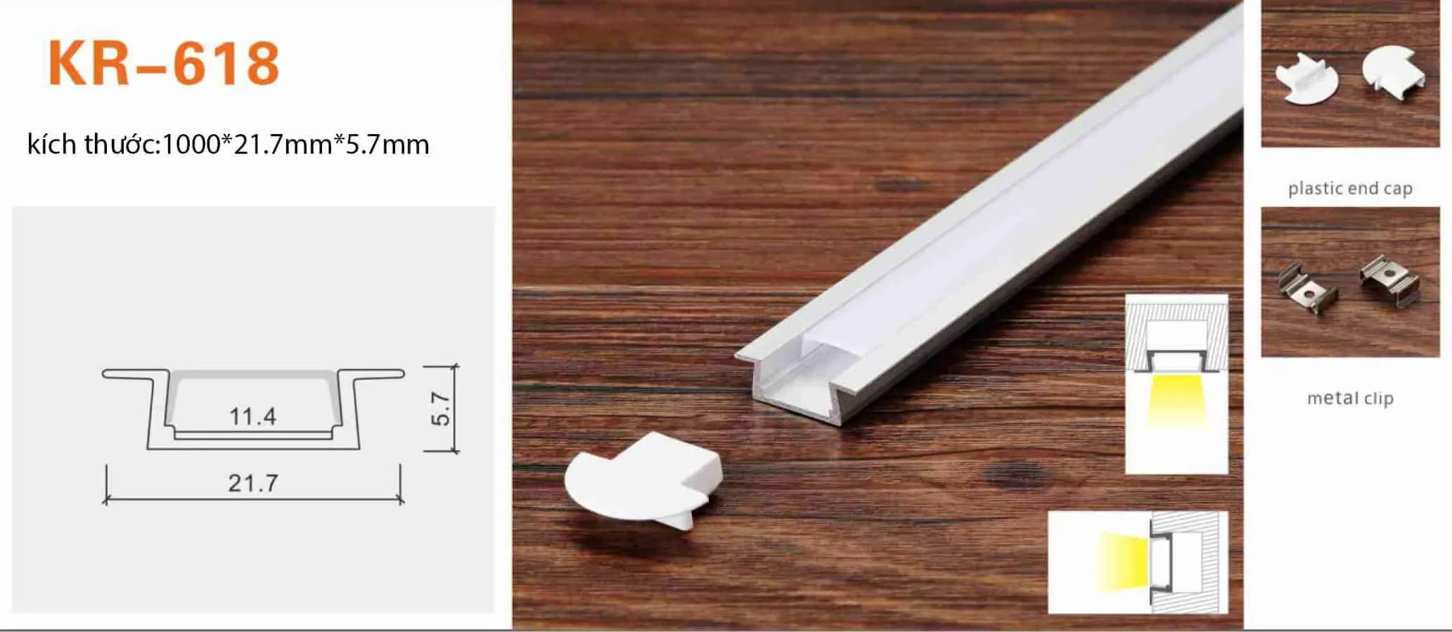 Thanh nhôm định hình led KR-618