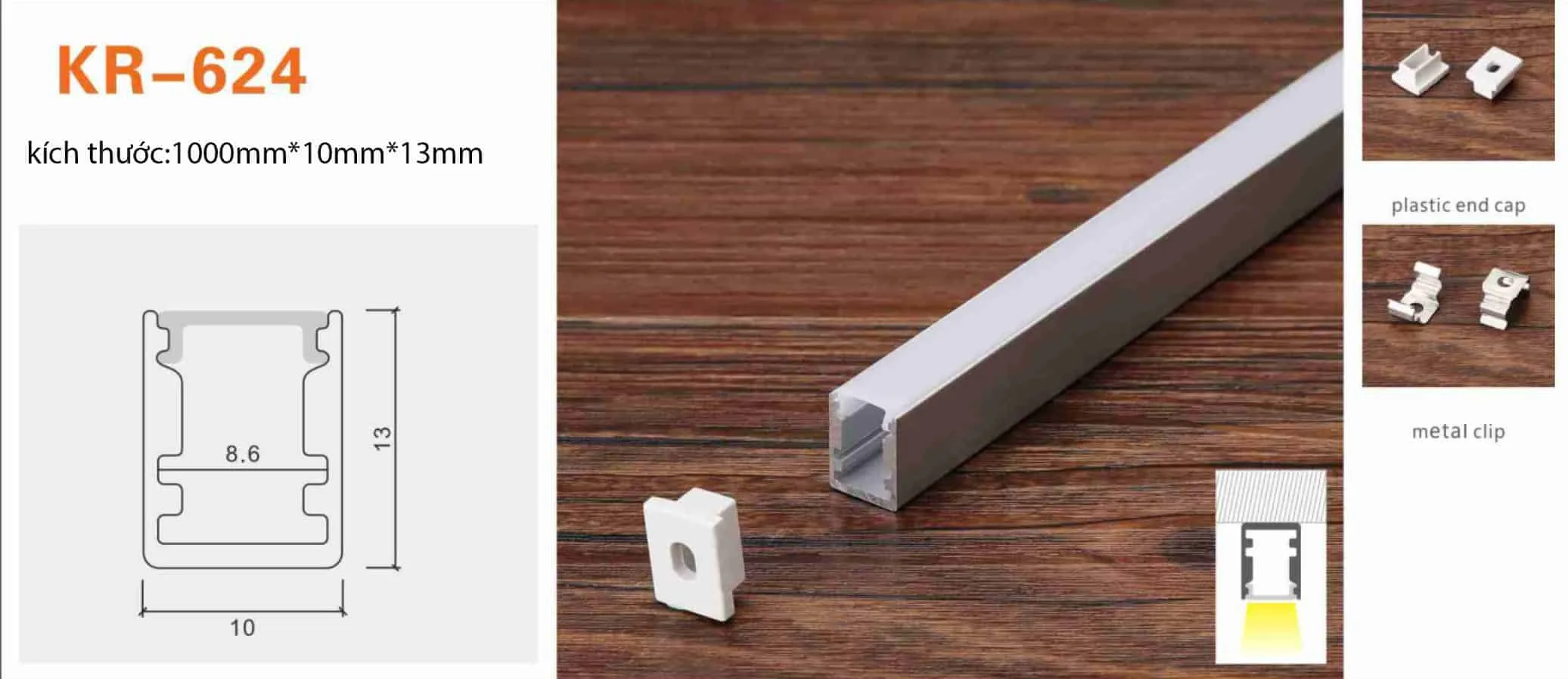 Thanh nhôm định hình led KR-624