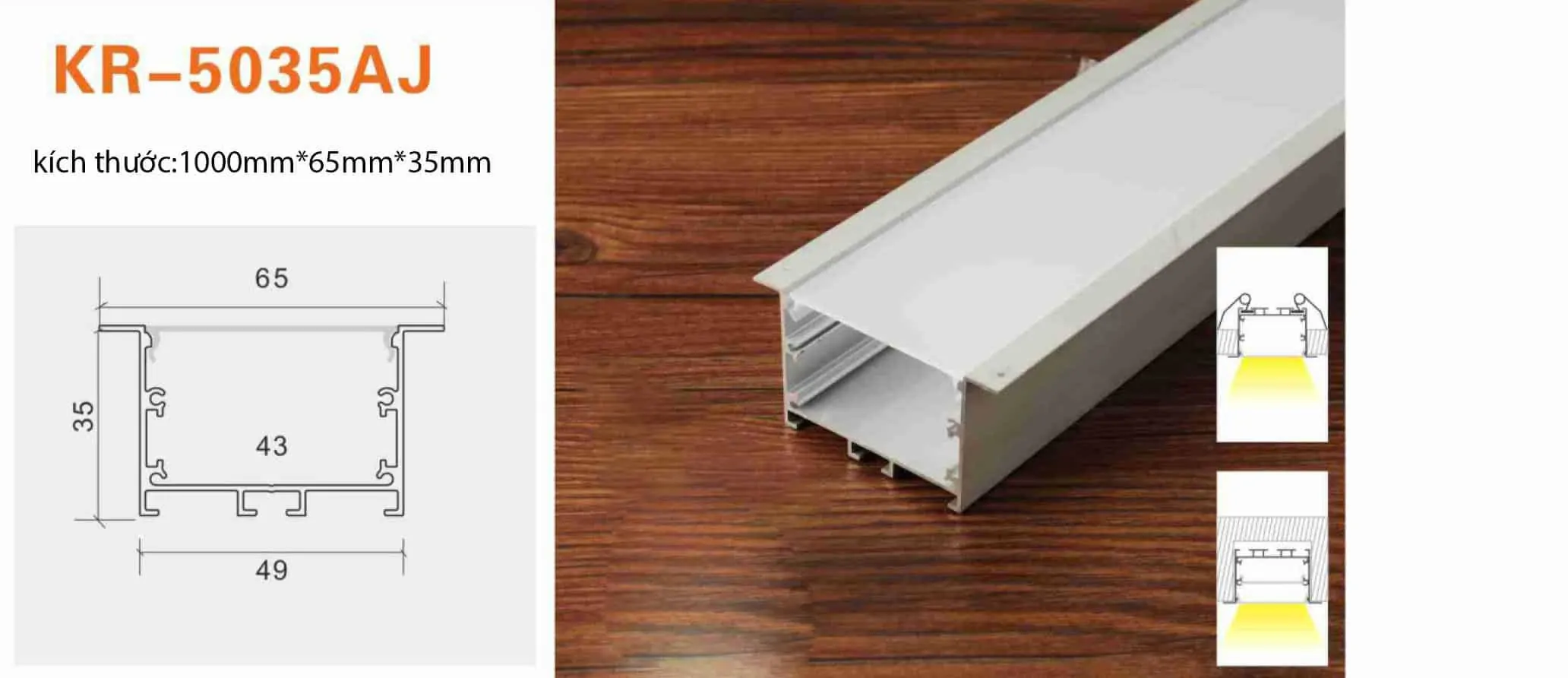 Thanh nhôm đèn led âm trần thạch cao