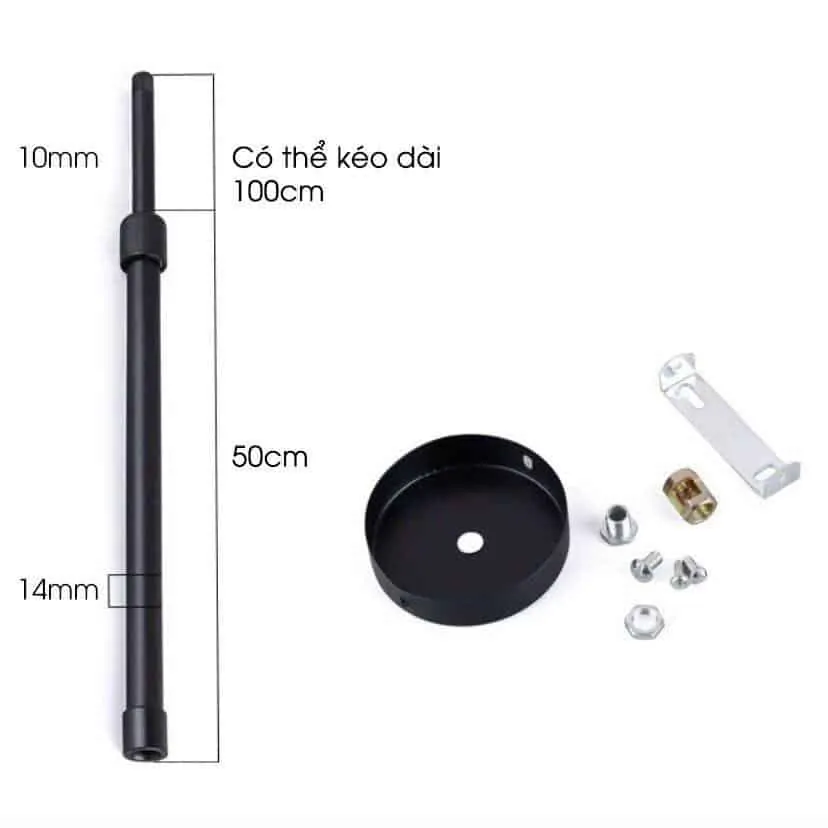 Thanh ti treo thả đèn, thanh ti treo thả đèn có thể thu gọn và luồn dây điện bên trong, chất liệu hợp kim và sơn phủ tĩnh điện chống ô xi hóa cao cấp