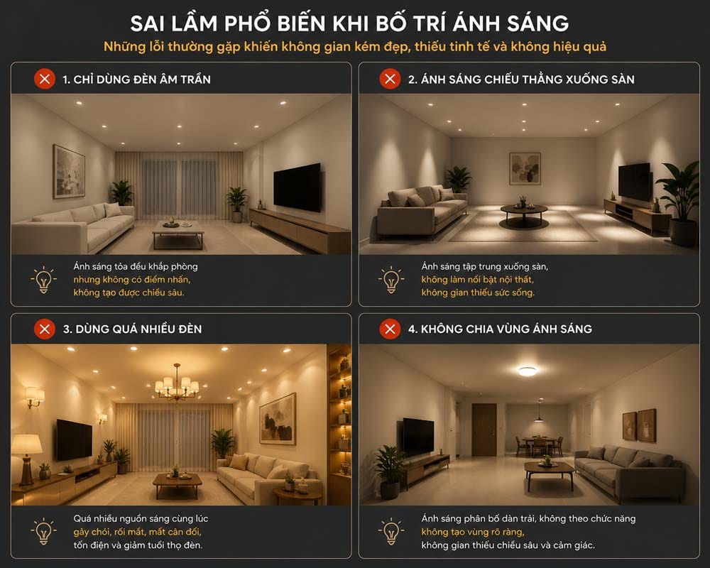 4 sai lầm phổ biến khi bố trí ánh sáng