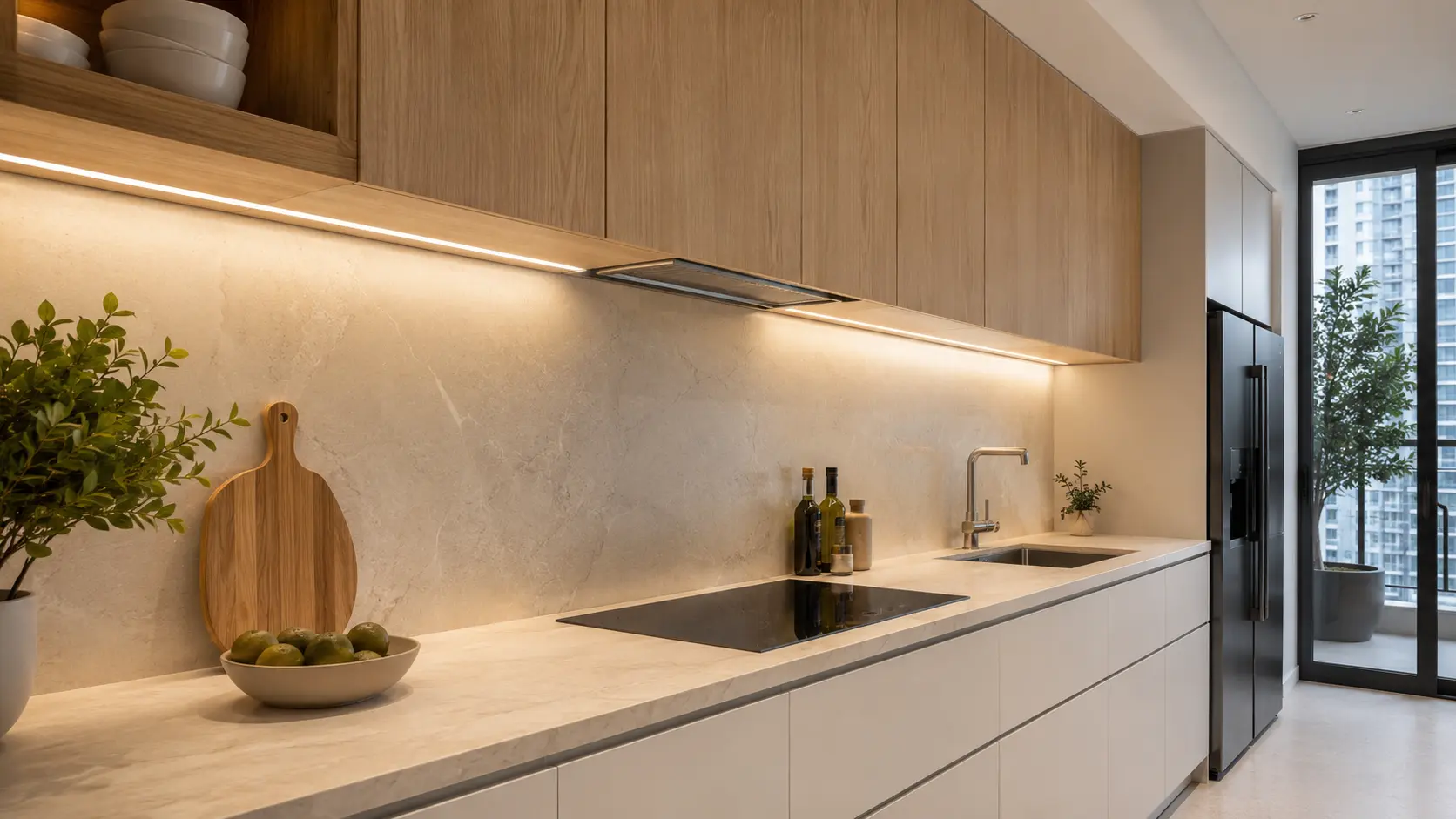 Thanh nhôm LED lắp dưới tủ bếp chiếu sáng đều mặt bàn