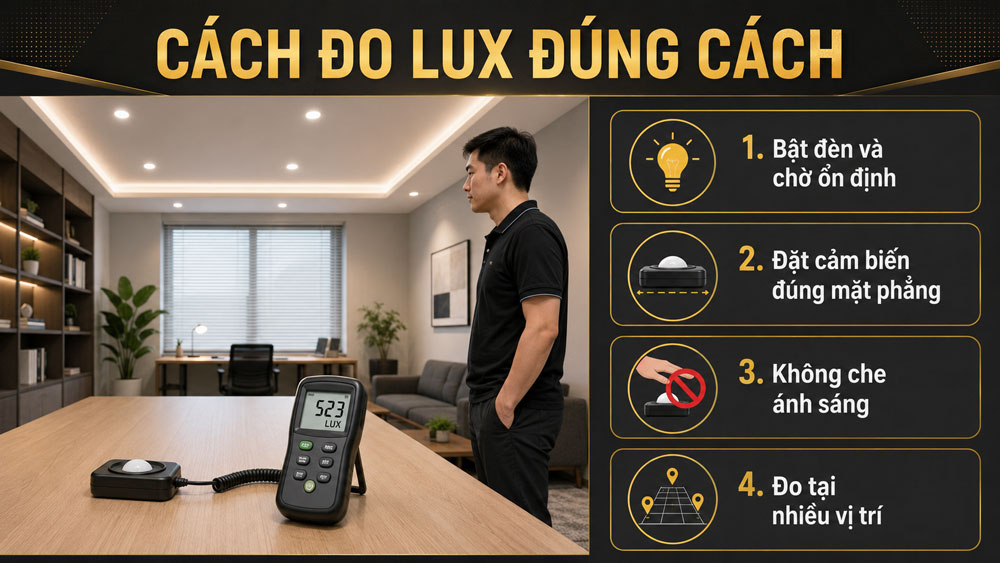Cách đo Lux bằng máy đo độ rọi đúng cách