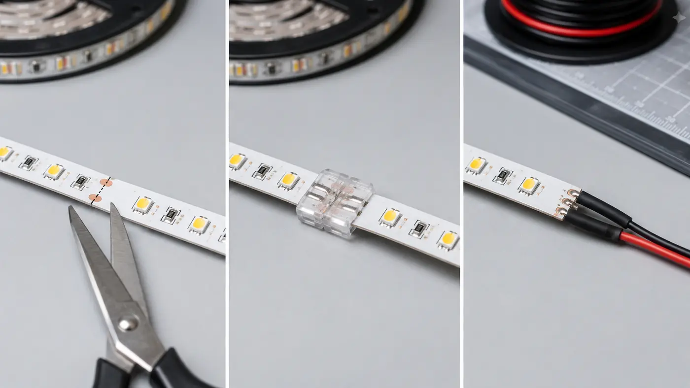 Cắt và nối LED dây tại vị trí pad đồng được đánh dấu