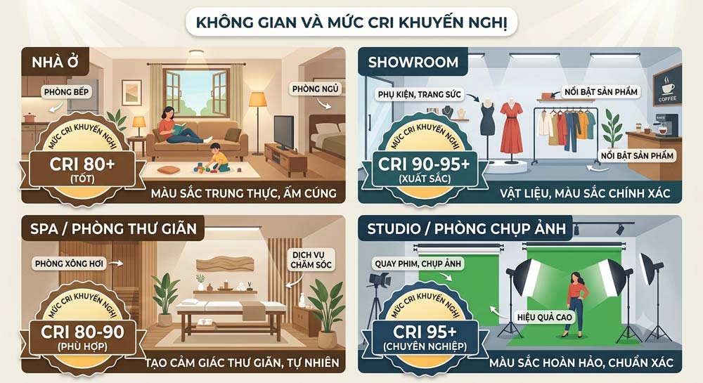 Lựa chọn chỉ số CRI phù hợp cho từng không gian sử dụng