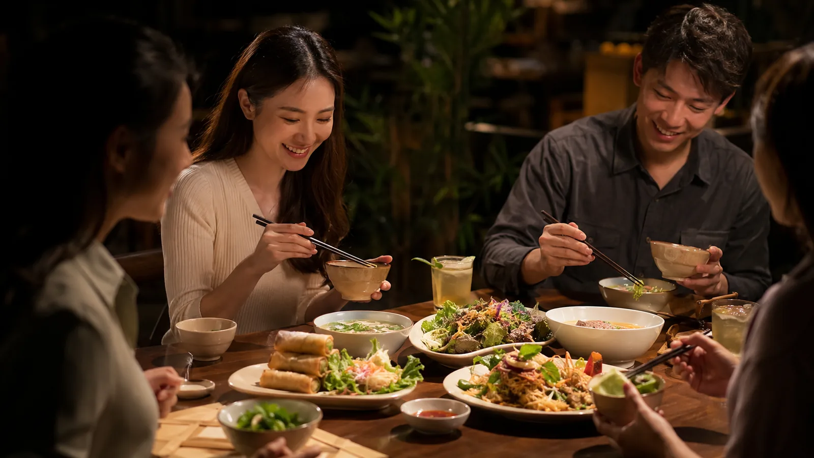Bàn ăn nhà hàng dưới ánh sáng ấm CRI cao