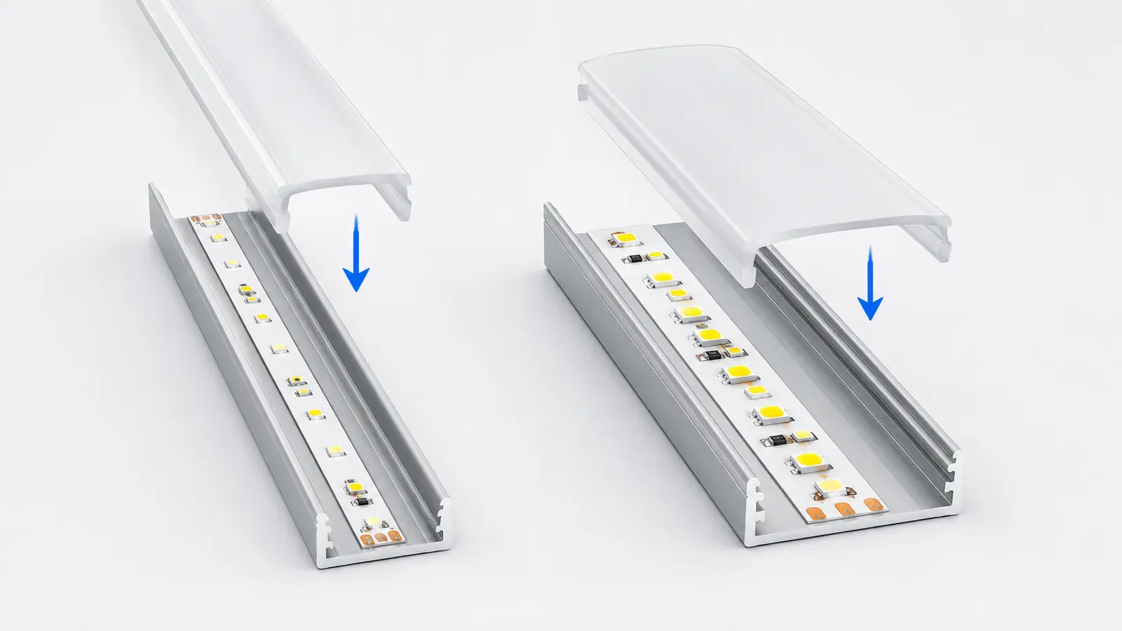 LED dây bản 8mm và 10mm lắp đúng chiều trong thanh nhôm có tán quang