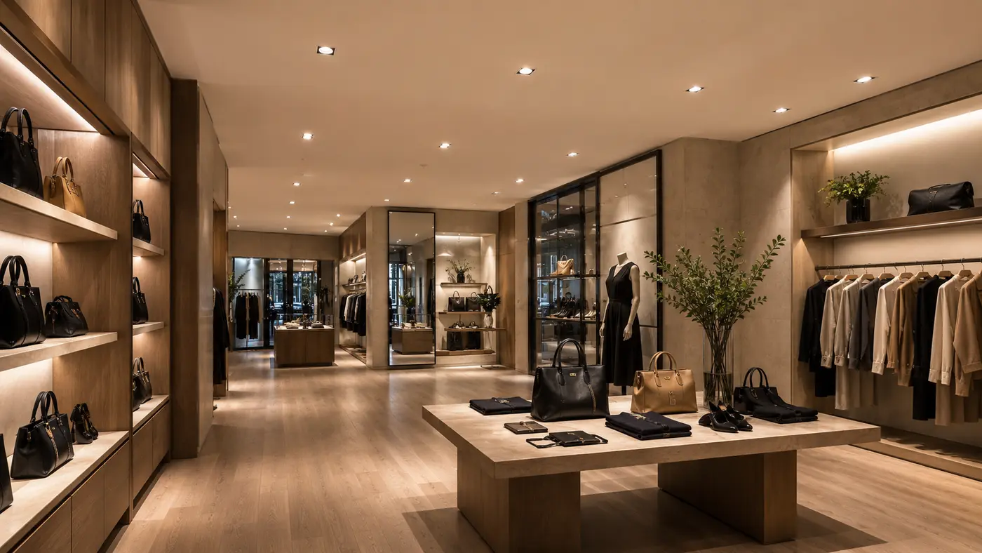 Đèn âm trần chiếu điểm spotlight chiếu sáng sản phẩm trong showroom
