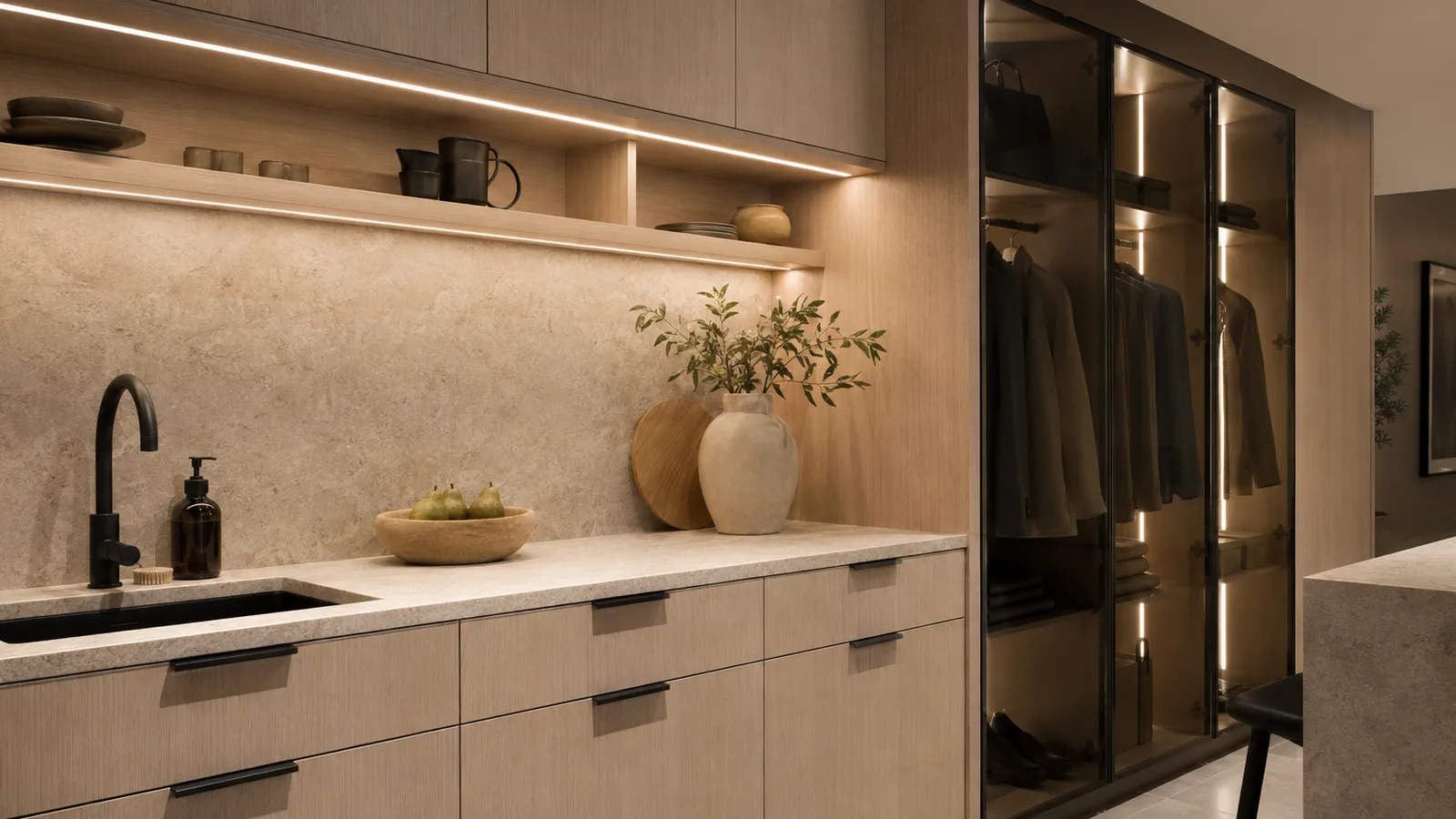 Đường sáng LED tủ bếp, tủ áo và kệ trưng bày