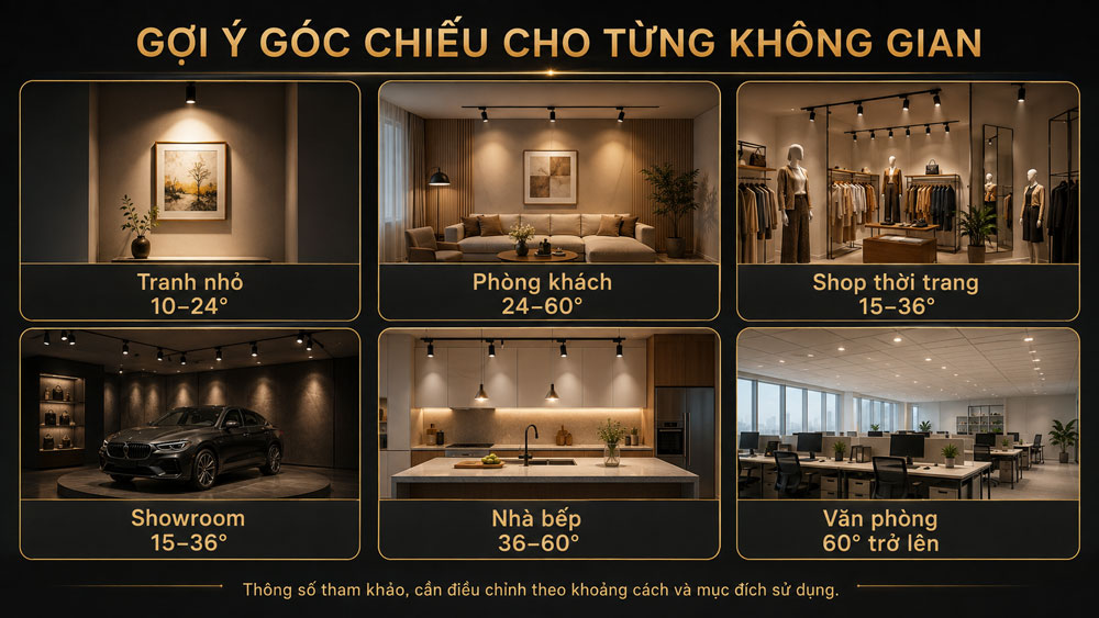 Gợi ý góc chiếu đèn LED phù hợp cho từng không gian