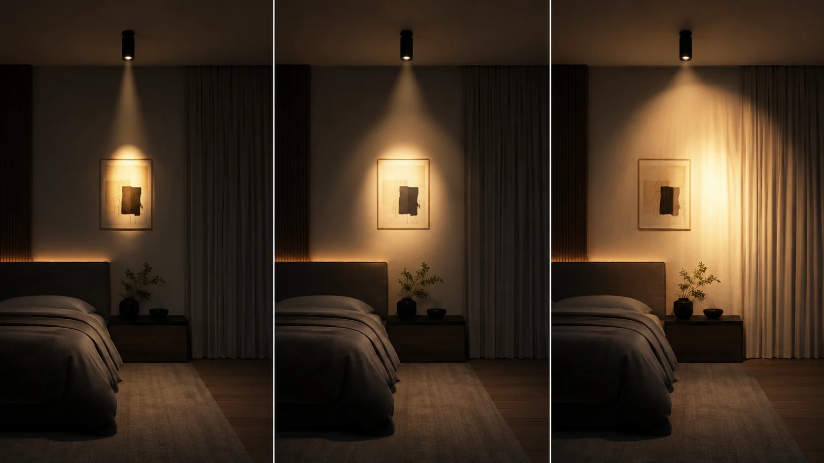 So sánh góc chiếu spotlight phòng ngủ 24 36 và 60 độ