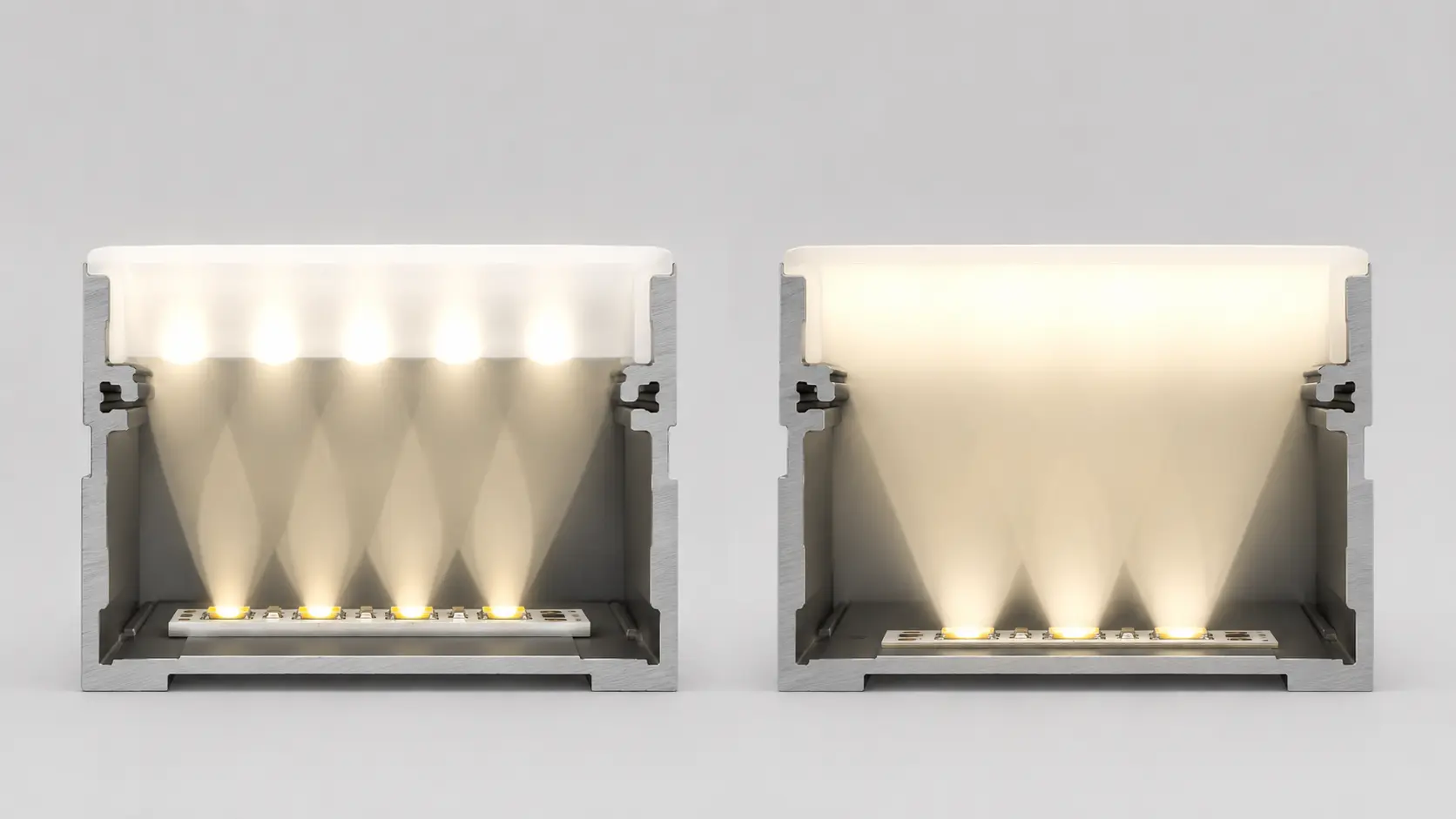 So sánh khoảng cách chip LED với mặt tán quang và khả năng hòa sáng
