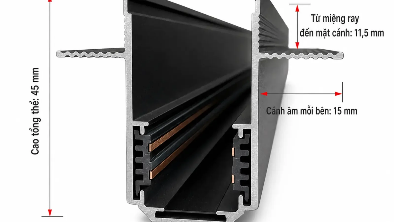 Kích thước mặt cắt thanh ray nam châm âm trần MIUR20