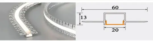 Kích thước thanh nhôm ziczac rộng 60 mm cao 13 mm