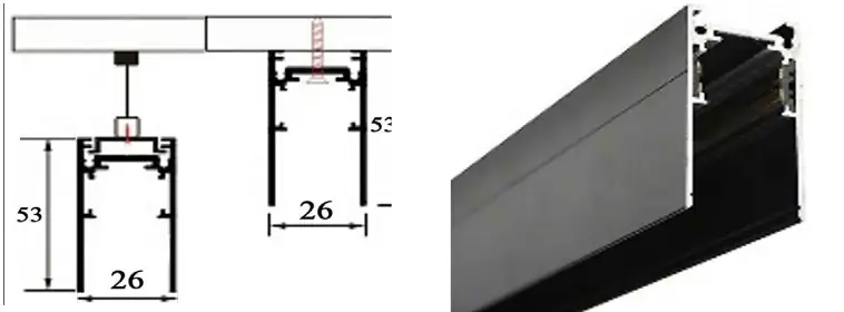 Kích thước thanh ray nam châm treo thả 26×53 mm