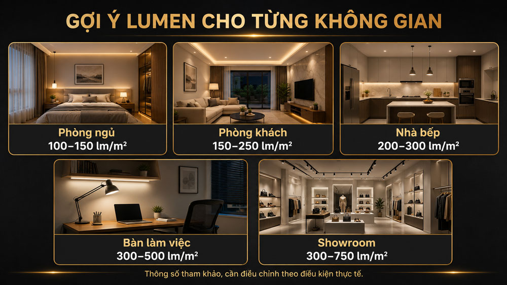 Gợi ý Lumen phù hợp cho từng không gian sử dụng