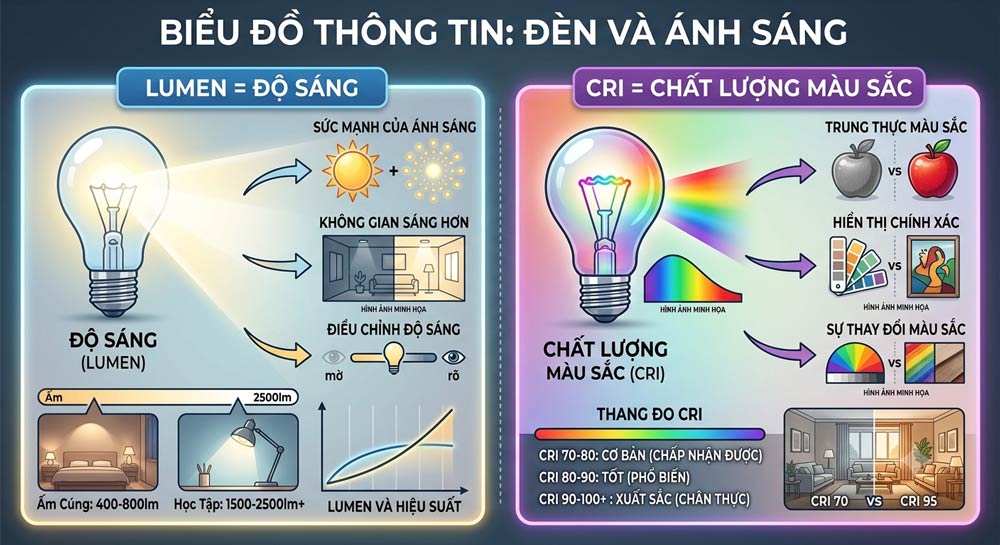 Phân biệt chỉ số CRI và lumen khi lựa chọn đèn LED