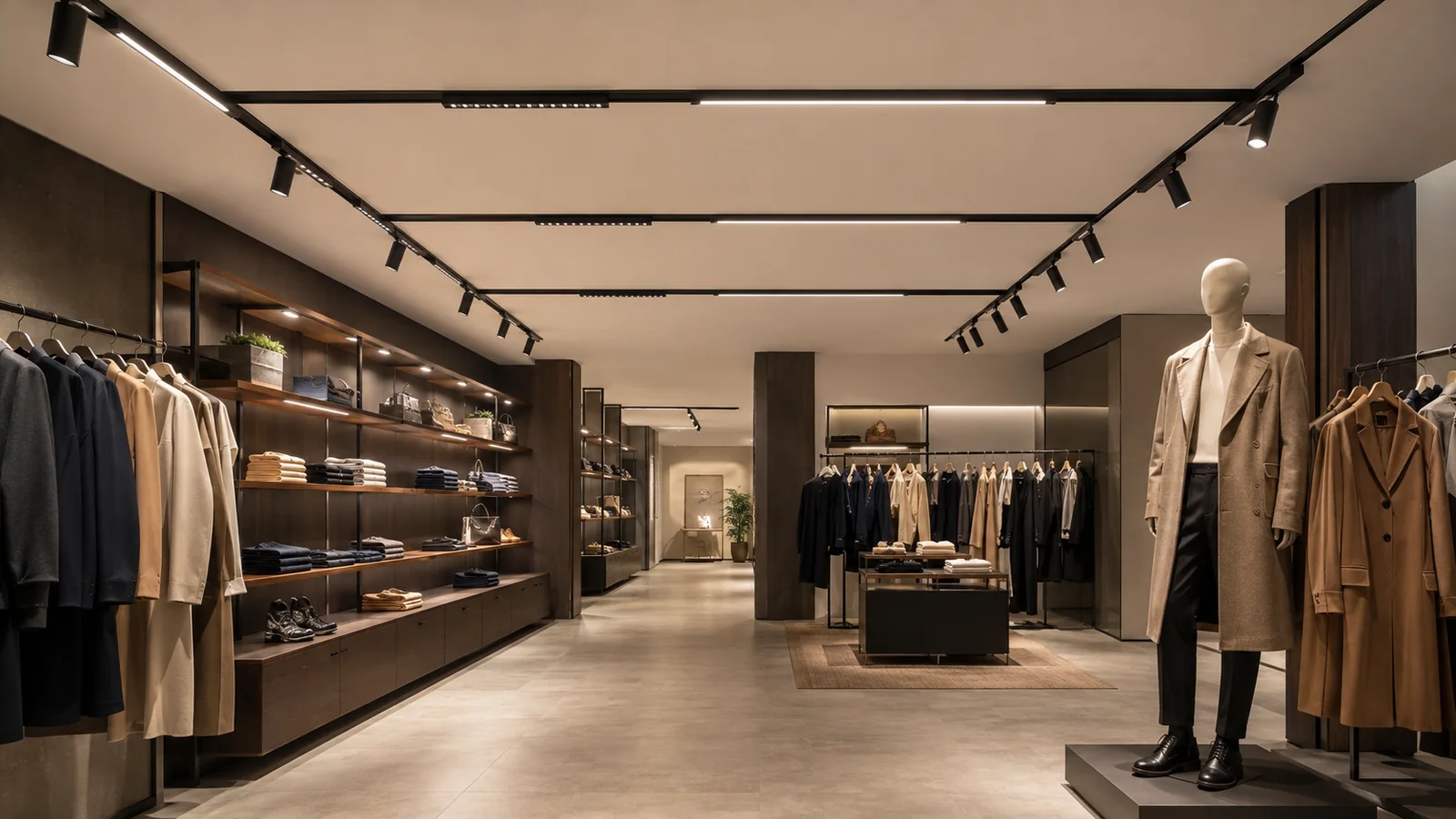 Phối đèn tán quang, tiêu điểm và spotlight trong showroom thời trang
