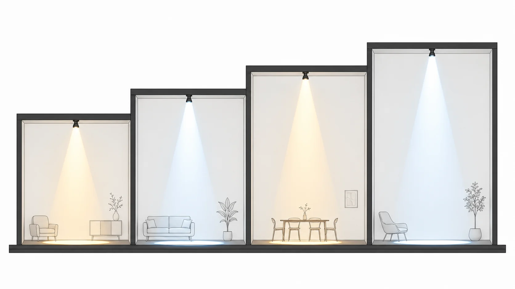 So sánh chiều cao trần và vùng chiếu sáng của đèn