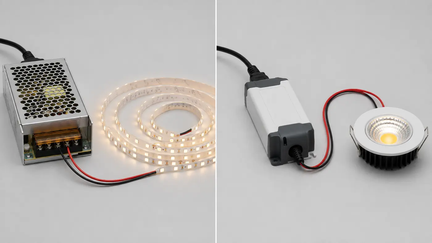 So sánh nguồn điện áp không đổi cho LED dây và driver dòng không đổi cho đèn COB