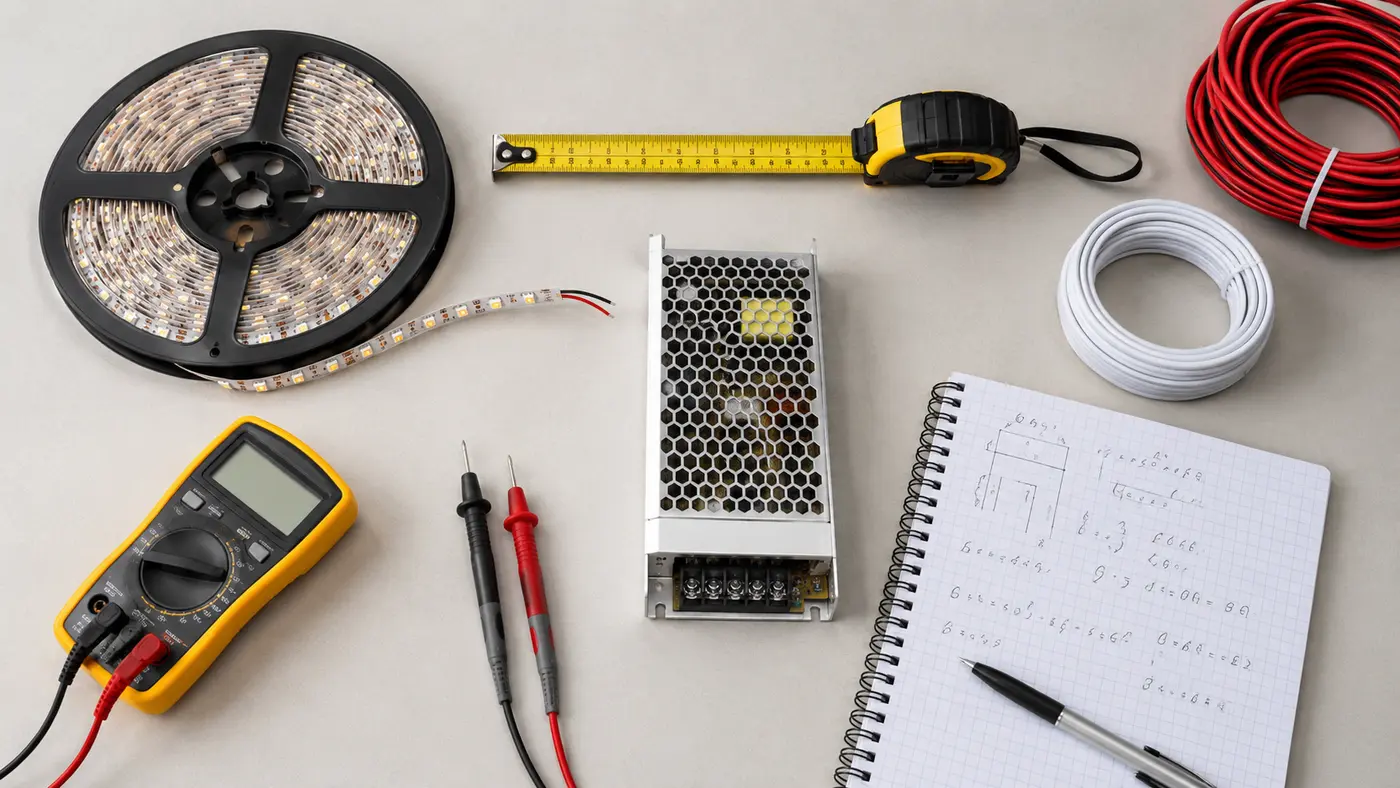 Đo chiều dài LED dây để tính tổng công suất và chọn nguồn DC