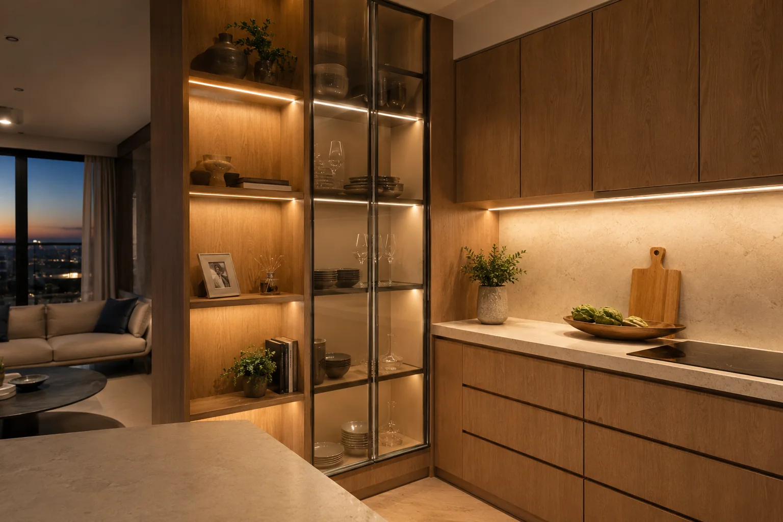Ứng dụng thanh nhôm LED âm và nổi trong tủ bếp, tủ trưng bày